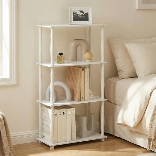 Image of Furinno Turn-N-Tube Storage Shelves, 4-Tier Open Frame Book Shelf, Standing Corner Shelf, Toolless Open Shelves, Classic Tubes, for Organization and Storage, Living Room, Home Office, White