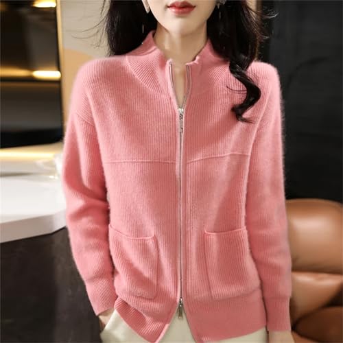 Women 100 Percent Merino Wool Sweater Half-high Collar Cardigan Thickening Tops Cashmere Zipper Knitting Jacket3