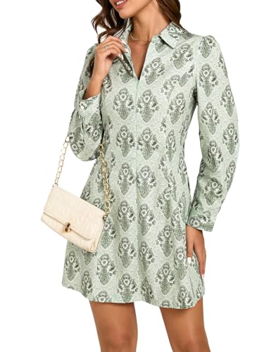 Image of EZAPINE Women Spring Dress 2026 Womens Summer Mini Dresses Floral Puff Sleeve Zipper A line Dress for Women with Pockets