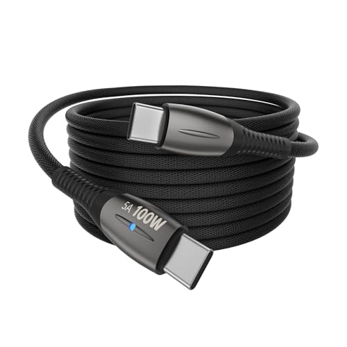 YISH Cavo USB C to USB C 100W - 2M 5A Cavo USB Type C to Type C Ricarica Rapida Filo USB3.0 Cavetto Cellulare Nylon Intrecciato Compatibile con MacBook iPhone 17 16 15 Galaxy S26 S25 S24 S23 iPad