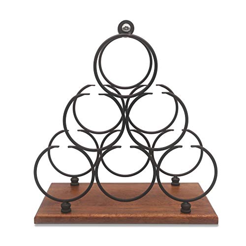 Countertop Wine Rack, Tabletop 6 Bottles Wood Wine Holder, Sturdy Handle, 3-Tier Rustic Classic Design, Simple Assembly, Wood & Metal (Copper) #TOP1