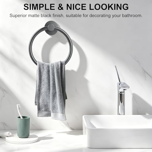 Image of SetSail Towel Holder for Bathroom Wall Mounted Screw-in Towel Ring Stainless Steel Hand Towel Holder Heavy Duty Towel Hanger for Bathrooms, Grey