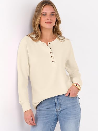 Image of ANRABESS Women's Waffle Knit Henley Top Long Sleeve Shirts