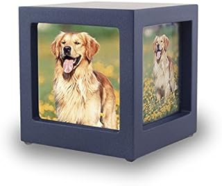OneWorld Memorials Wood Photo Pet Urn - Extra Small - Holds Up to 25 Cubic Inches of Ashes - Navy Blue Pet Cremation Urn for Ashes