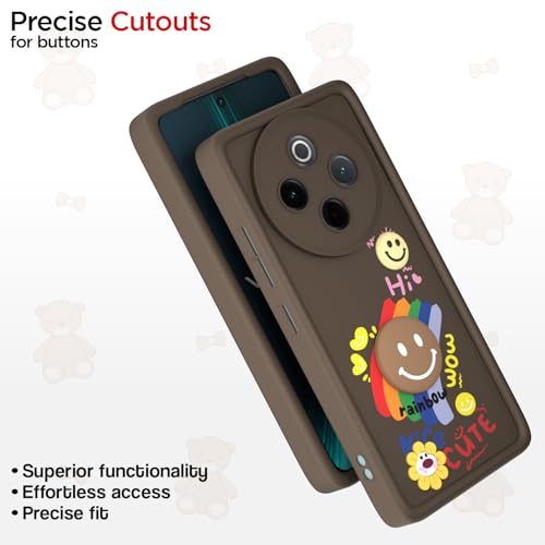 Image of Pikkme Back Cover for Vivo T4 5G / iQOO Z10 5G | Soft Silicone| Cute Rainbow Smile & 3D Cartoon Flower Design | Shockproof Raised Camera Protection Bumper Case (Brown)