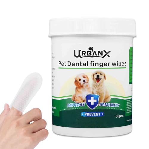 UrbanX Teeth Cleaning Wipes for Hanoverian Scenthound and Other Working Dogs, Remove Bad Breath, Plaque, and Tartar Buildup, No-Rinse Disposable Finger Toothbrush, Gentle Gum Care Pet Wipes, 60 Count