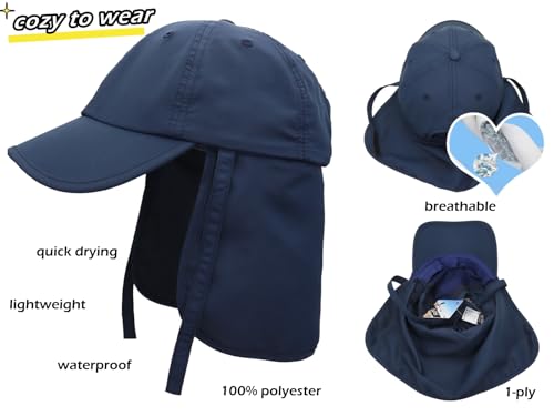 LLmoway Boys Beach Hat with Strap Toddler Kids Sun Hats with UV Protection Neck Flap Quick Dry Baseball Caps 2-6Years4