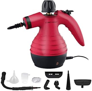 Handheld Steam Cleaner by Comforday - Multi-Purpose Pressurized Steam Cleaner with Safety Lock for Stain Removal, Carpet and Upholstery Cleaning - 9-Piece Accessory Kit Included (Upgrade) (red)
