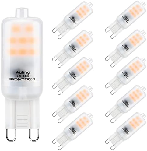 G9 2W LED Lamp, 140-200 Lumens, 3000k Warm White No Flickering LED Bulbs, Non Dimmable 360 Degrees Angle, Replacement 20W G9 Halogen Bulb, 10 Pack [Energy Class F]