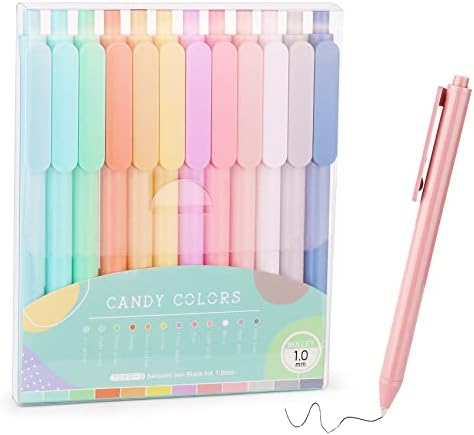 WY WENYUAN 12-Pcs Ballpoint Pens, Comfortable Writing Pens, Pastel Retractable Pretty Journaling Pens, Black Ink Medium Point 1.0 mm Gift Pens, Cute Pens Office Supplies for Women