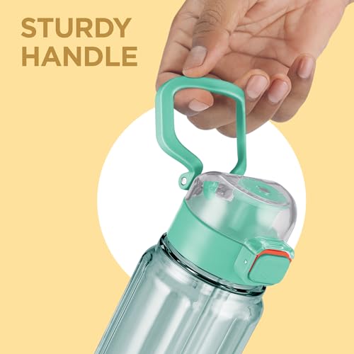 Image of MILTON Aston 700 BPA & BPS-Free Water Bottle 700 ml| Food-Grade Plastic | One-Click Open | Leak-Proof | Sip & Gulp Lid I Ideal for Office, School, College, Gym, Turquoise Blue