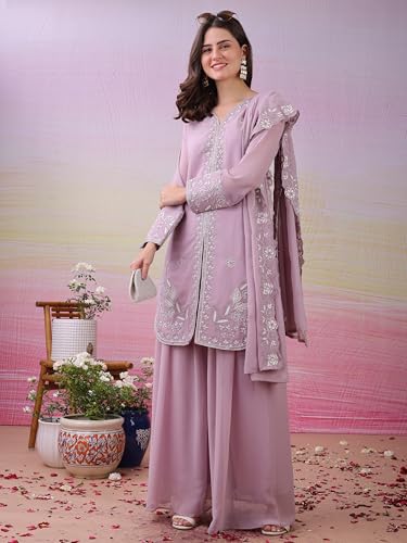 Image of Women's 3 Piece Kurta Pant Dupatta Set | Georgette Fabric Kurta Sets for Woman | Kurti Set for Woman | Elegant Suit Set for Women Georgette Fabric