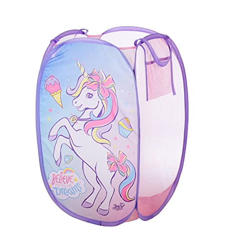 Image of Idea Nuova JoJo Siwa Bow Unicorn Believe in Your Dreams Pop Up Hamper with Durable Carry Handles, 21'' H x 13.5'' W X 13.5'' L