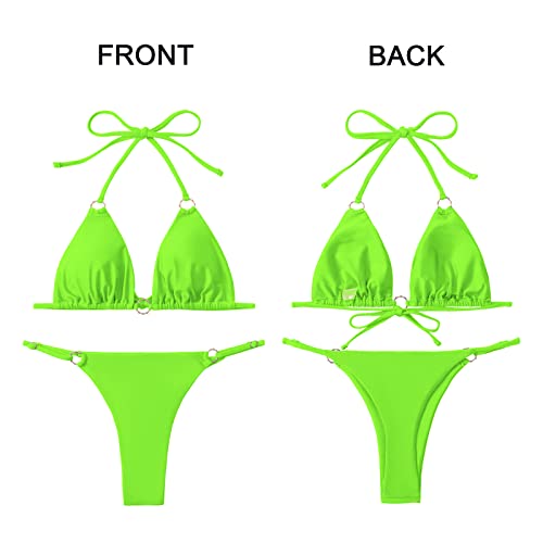 Image of MIKETAI Sexy Bikinis for Women 2 Piece Bikini Spaghetti Strap Swimsuits Solid Color Bathing Swimwear Triangle Bathing Suit
