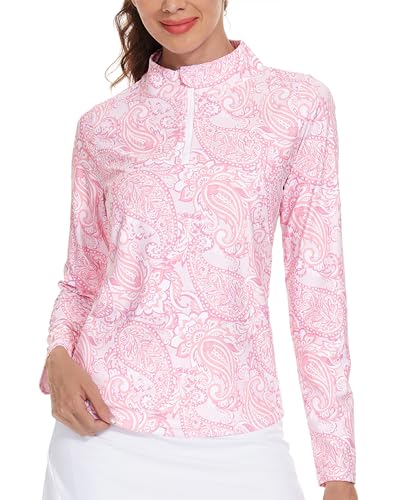M MOTEEPI Womens Golf Shirt Long Sleeve Athletic Quarter Zip Pullover Sun Protection with Pocket