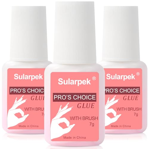 Sularpek 3 Pcs Colle Faux Ongles 7ml Capsule Forte, Pinceau Inclus, Réparer et Allonger Les Ongles