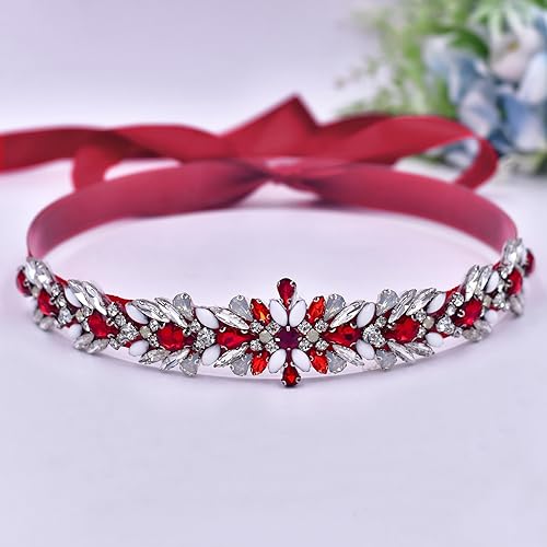Pohullan Wedding Belt Red Rhinestone Applique For Banquet Dress Decoration Belt3