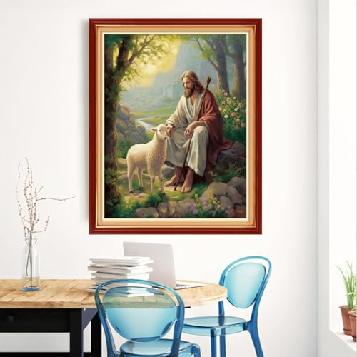Image of Magxvouy Cross Stitch Kits Stamped Full Range of Embroidery Kits,Cross Stitch Patterns Needlework Kits for Beginners 11CT Printed Kits&Jesus Shepherd 16x20 inch