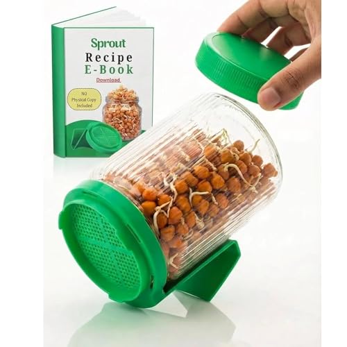 Image of Sprouts Maker Jar 720ml Sprouter with Stand - BPA-Free Sprouting Jar with 300-Hole Mesh Lid for Easy Drainage & Airflow, Reusable Seeds & Beans Sprouts Container for Home Kitchen (Green)