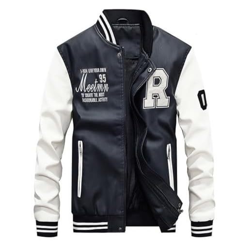 Lavnis Jaqueta masculina de couro sintético, casual, gola alta, caimento justo, Branco, XX-Large