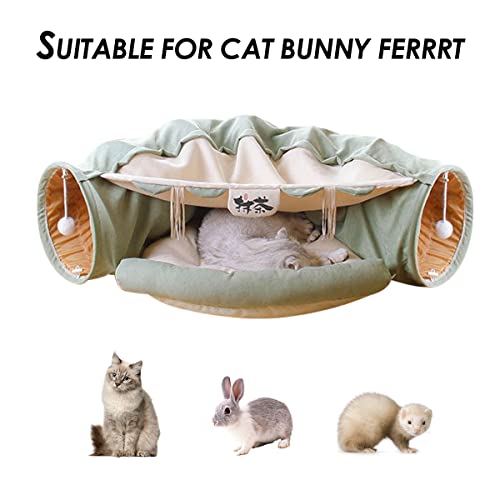 Image of EAEDMY Cat Rabbit Tunnel Bed Nest for Cats Indoor, with Collapsible Washable Soft Cushion, Plush Ball and Exercise Wheel Tube, Fit for Puppy Bunny Kitty Kitten Ferret