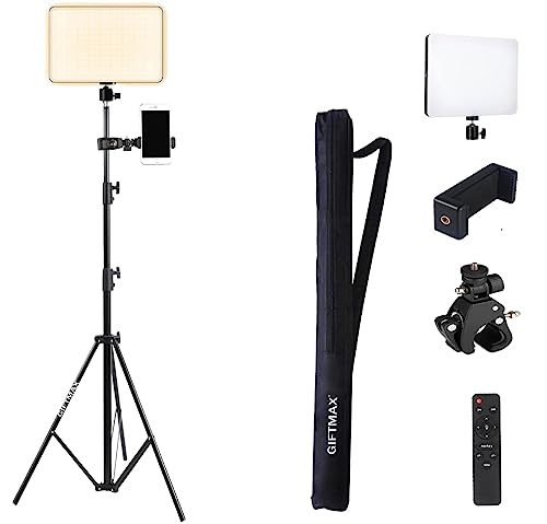 Image of GiftMax LED Camera Light for Videoshooting, Photography, Video Recording, Conference, YouTube 2700K-5700K CRI95+ (Camera Light + 7ft Stand + Universal Mount)