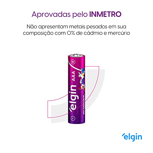 Pilha recarregável AAA 900MAH Elgin com 2 unidades Palito