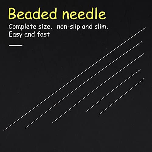 50 Pcs Beading Needles, 5 Size of Thin Beading Needles Big Eye Bead Needles, Long Straight Needles Bead Needles Hand Sewing Needles with Threader and Thimble for Jewelry Making (40~120mm)