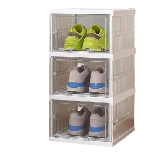 Stackable Shoe Storage Box with Front Opening Door, Transparent Plastic Sneaker Organizer for Closet, Modular Drawer Style Shoe Rack for Men & Women (3 LAYER)