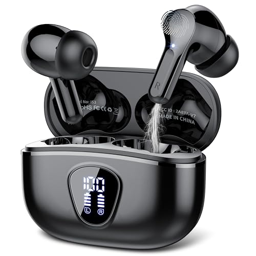 Wireless Earbuds, Bluetooth 5.3 Headphones with 4 ENC Noise Cancelling Mic, 2024 New Wireless Earphones Deep Bass Stereo, in Ear Earphones 40H Playtime, LED Display, IP7 Waterproof Ear Buds, Black