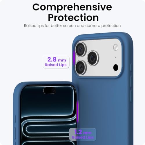 Image of ORNARTO Compatible with iPhone 17 Pro Max Case 6.9 inch, Slim Liquid Silicone 3 Layers Soft Gel Rubber Shockproof Protective Cover with Anti-Scratch Microfiber Lining-Blue