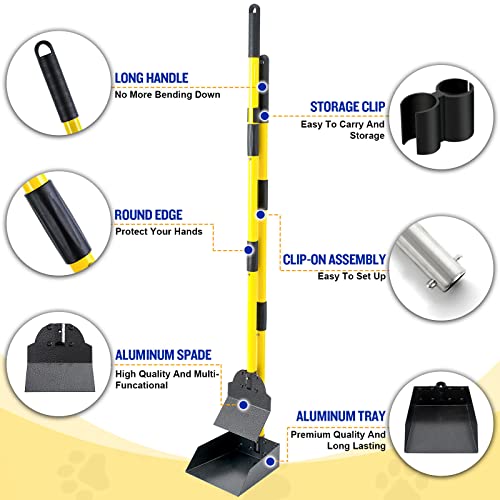 Image of Dog Pooper Scooper,Tray and Spade Set Poop Scooper for Dogs, Adjustable Long Handle Metal Pooper Scooper with Bin for Pet Waste Removal, No Bending Clean Up for Medium and Large Dogs
