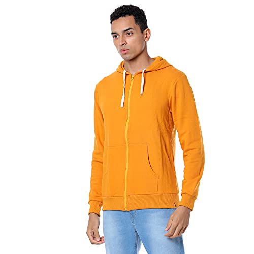 Image of CAHOOT Men's Dark Blue Zip-Front Hoodie with Contrast Drawstring for Casual Wear | Long Sleeve | Hooded Neck | Zipper Closure | Cotton Sweatshirt Crafted with Comfort Fit for Everyday Wear