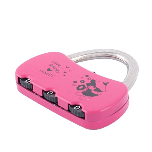 Image of Aexit Metal Bag Padlocks & Hasps Shaped Resettable 3 Digits Combination Password Lock Silver Combination Padlocks Tone Fuchsia