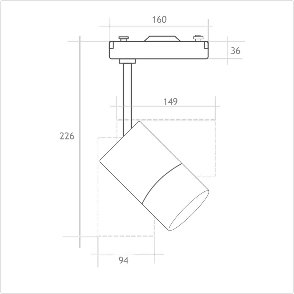 Spot LED rail 40 W lumière blanche froide 6000 K monophasé blanc