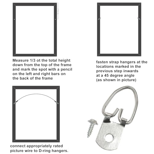 Image of Waziaqoc 100 Pcs D Ring Picture Hangers with Screws, Single Hole Heavy Duty Metal Hanging Hardware for Mirror Clock Paintings Artwork Picture Frame