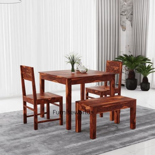 Image of 4 Seater Dining Table Made of Solid sheesham Wood| Honey Finish - 1 Year Warranty | Dinner Table 4 Seater | Dining Room Set for Small Family