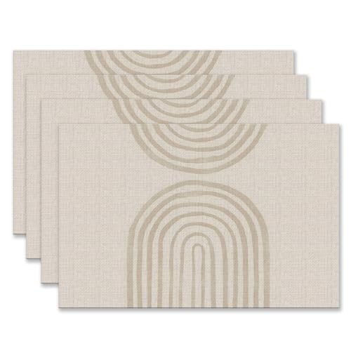 Kemingni Minimalist Abstract Boho Rainbow Neutral Placemats Set of 4 12x18 Inch, Mid Century Modern Boho Table Mats Washable Placemat for Home Party Kitchen Dining Room Decoration