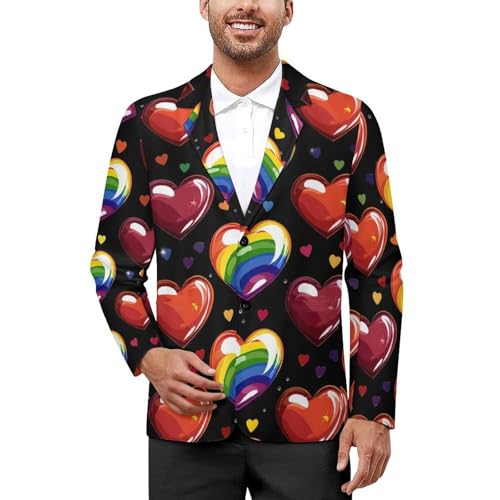 Lgbt Rainbow Love Heart Men's Suits Dress Business Formal Suit Print Jackets Coat For Wedding Party