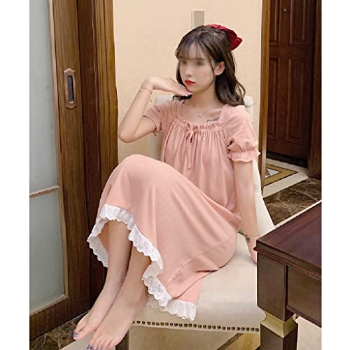 N/A Autumn V-Neck Floral Nightdress Long-Sleeve Nightgown Full Cotton Casual Tracksuit Pijamas Plus Size 5Xl Skirt Sleepwear (Color : A, Size : M) #TOP1