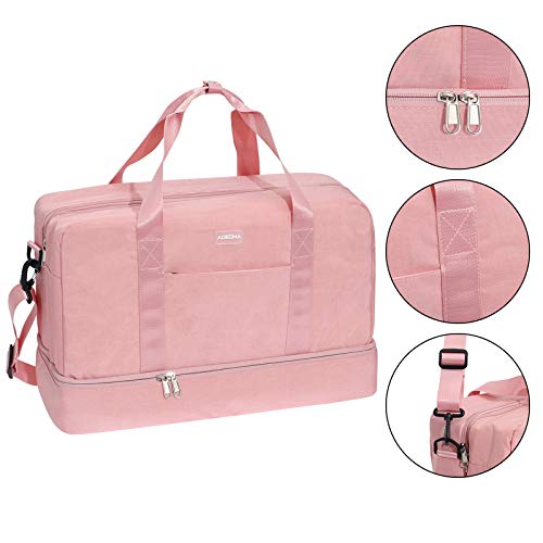 Gym Bag Shoes Compartment Shoulder Bag Travel Duffel Bag Swim Bag for Women and Men (Pink XL)