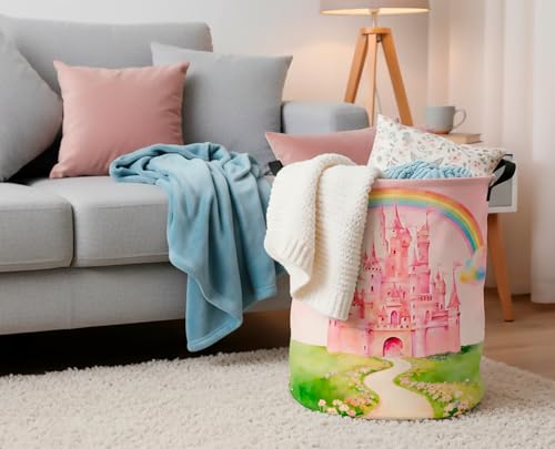 Image of CLOCOR Large Laundry Basket,Waterproof Fabric Storage Container,Room Decor(Pink Castle)