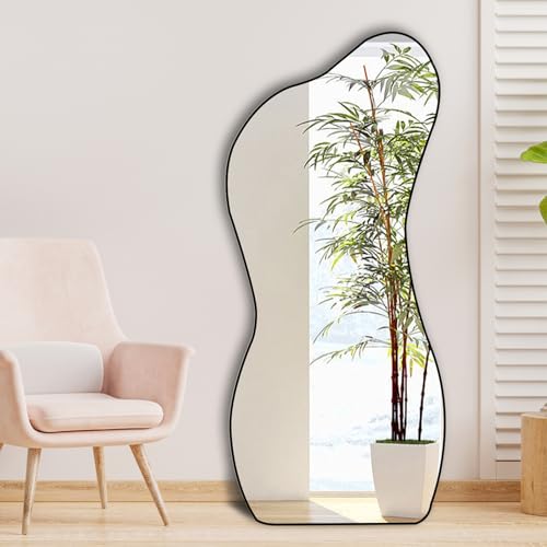 POZINO Irregular Wall Mirror, 47.2"x22" Asymmetrical Mirror, Modern Odd Shaped Frameless Decorative Mirror for Living Room Bedroom Entryway Hallway, Horizontal or Vertical Hanging