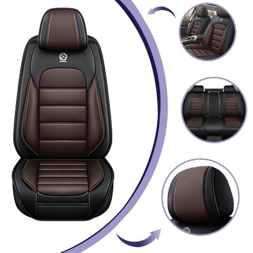 Image of Universal Car Seat Covers for Honda Civic 1975-2026 Anti-Slip Seat Covers,Waterproof Faux Leather Full Coverage Car Seat Protectors Interior Accessories(5Pcs Standard /Black&Coffee)