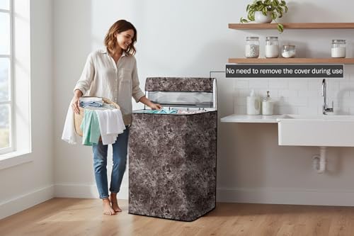 Image of Stylista Top Load Fully Automatic Washing Machine Cover Compatible for IFB 8 kg, 8.5 kg, 9 kg & 9.5 kg, Marble Pattern Brown