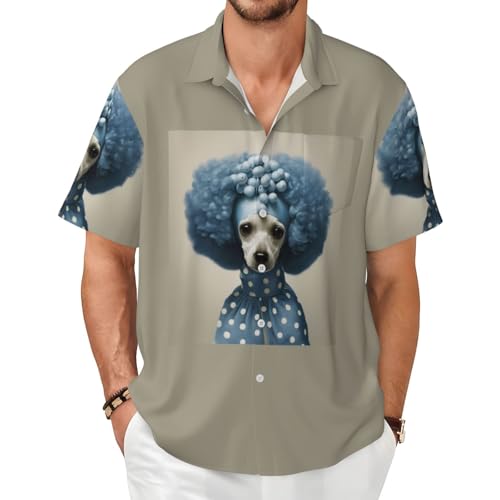 Chemise manches courtes imprimée caniche pour homme bleu confortable