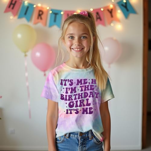Image of Its Me Hi Im The Birthday Girl Shirts Kid Girl Birthday T-Shirt Outfit B-Day Party Tie Dye Short Sleeve Tee Top 6-12Y