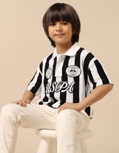Image of Kids Boxy fit Boys Cotton Striped Short Sleeves Polo T-Shirts