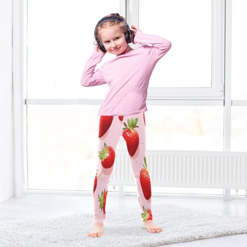 Bolaz Toddler Girls Leggings Printed Yoga Pants Leggings Strawberry Pink Background for Kids4