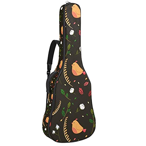 Housse de guitare basse marron étanche à motif feuilles pour transport acoustique et classique